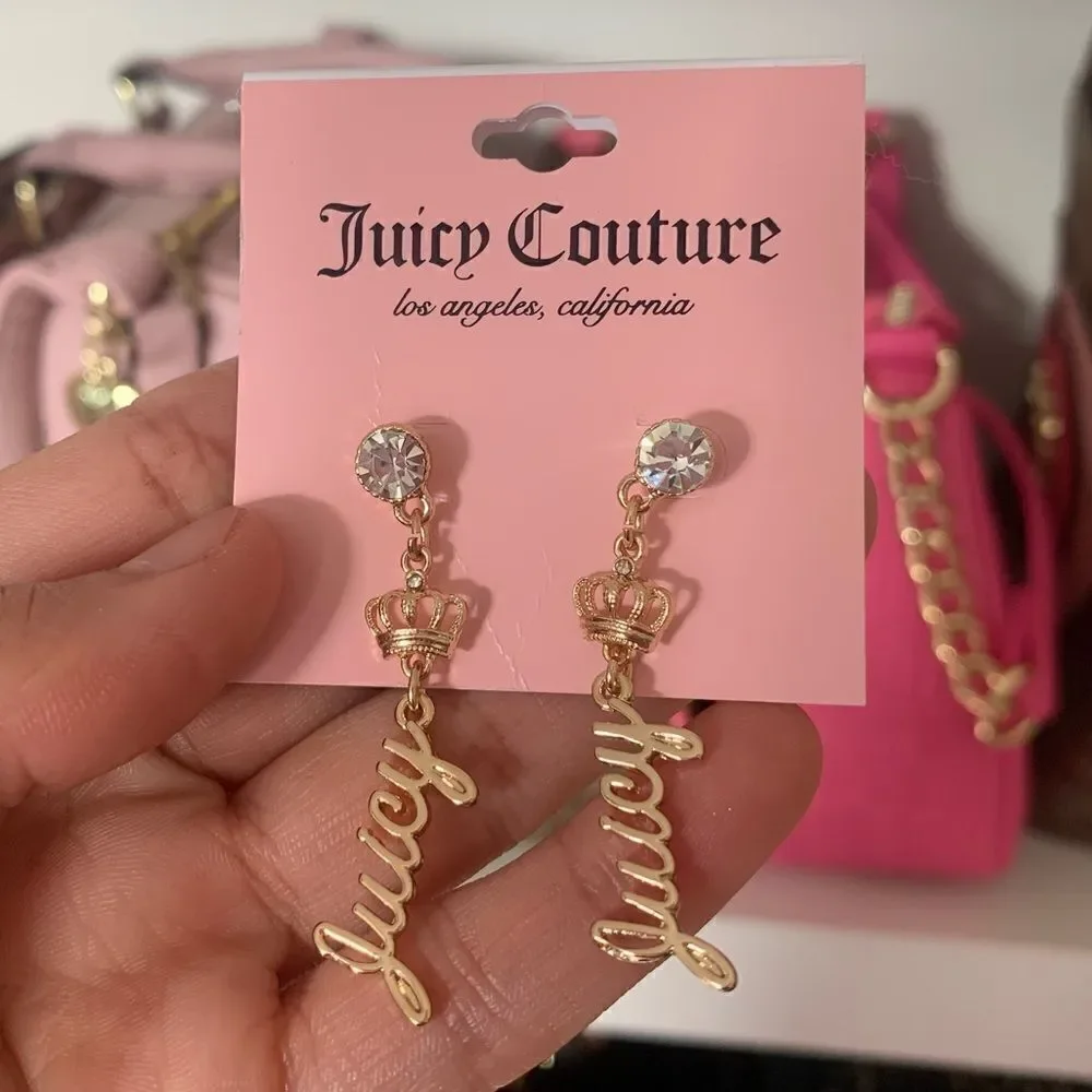 Juicy Couture Dangle Crown Rhinestone Earrings
